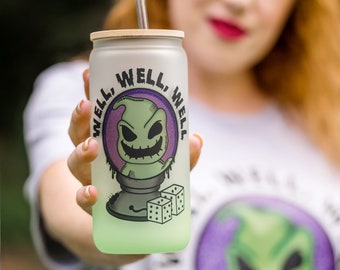 Beer Can Glass  | Iced Coffee Cup | Soda Can Glass | Goth Tumbler | Frosted Glassware | Iced Coffee Glass | Nightmare Before Christmas