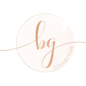 May include: A logo with the letters "bg" in a cursive font inside a circle with the word "collective" written around the circle.