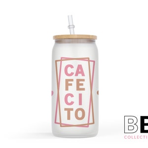 Cafecito y Chisme Tumbler - Frosted Glassware - Frosted Glass Can - Iced Coffee Cup - Latina AF - Soda Can Glass - Mexicana - Conchas