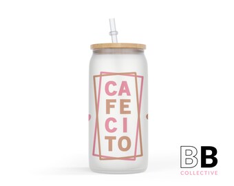 Cafecito y Chisme Tumbler - Frosted Glassware - Frosted Glass Can - Iced Coffee Cup - Latina AF - Soda Can Glass - Mexicana - Conchas