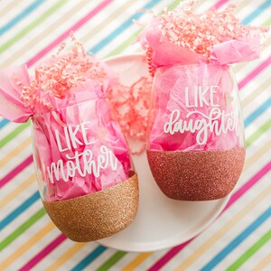 Like Mother Like Daughter Personalized Wine Glasses | Gift For Mom | Mother's Day From Daughter | Mommy and Me Stemless Wine Glasses image 1