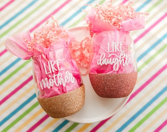 Like Mother Like Daughter Personalized Wine Glasses | Gift For Mom | Mother's Day From Daughter | Mommy and Me Stemless Wine Glasses