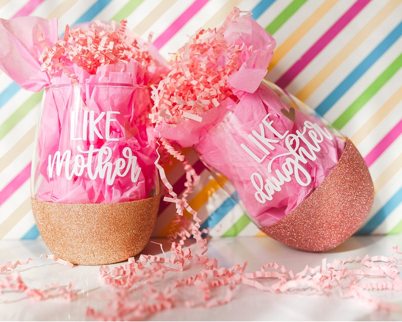 Like Mother Like Daughter Personalized Wine Glasses | Gift For Mom | Mother's Day From Daughter | Mommy and Me Stemless Wine Glasses Mother & Daughter