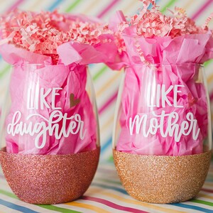 Like Mother Like Daughter Personalized Wine Glasses | Gift For Mom | Mother's Day From Daughter | Mommy and Me Stemless Wine Glasses image 5
