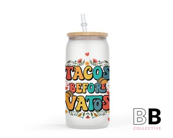 Cafecito y Chisme - Latina AF - Cafecito Glass Cup - Custom Tumbler with Straw - Iced Coffee Cup - Frosted Glass Tumbler - Latinx