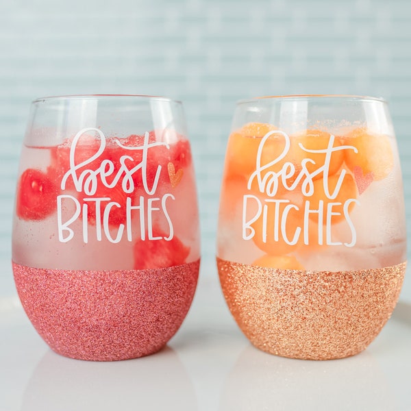 Best Bitches Glitter Wine Glasses | Best Bitches BFF | Best Friend Wine Glasses | Gift for Best Friend  | Bestie Forever | Gift for BFF