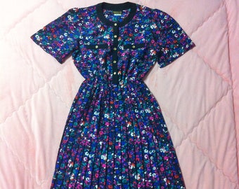 1980s Vintage Floral Dress, 80s Floral Dress, Vintage Colorful Floral Dress, 80s Vintage Floral Dress, 80s Breli II Floral Dress