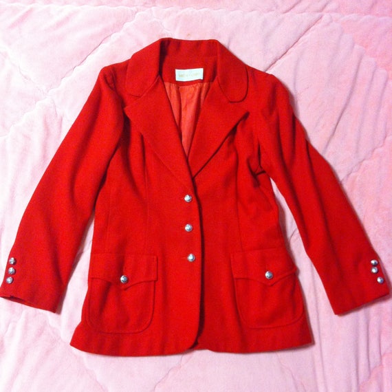 1970s Vintage Red Wool Coat, 70s Vintage ILGWU Red