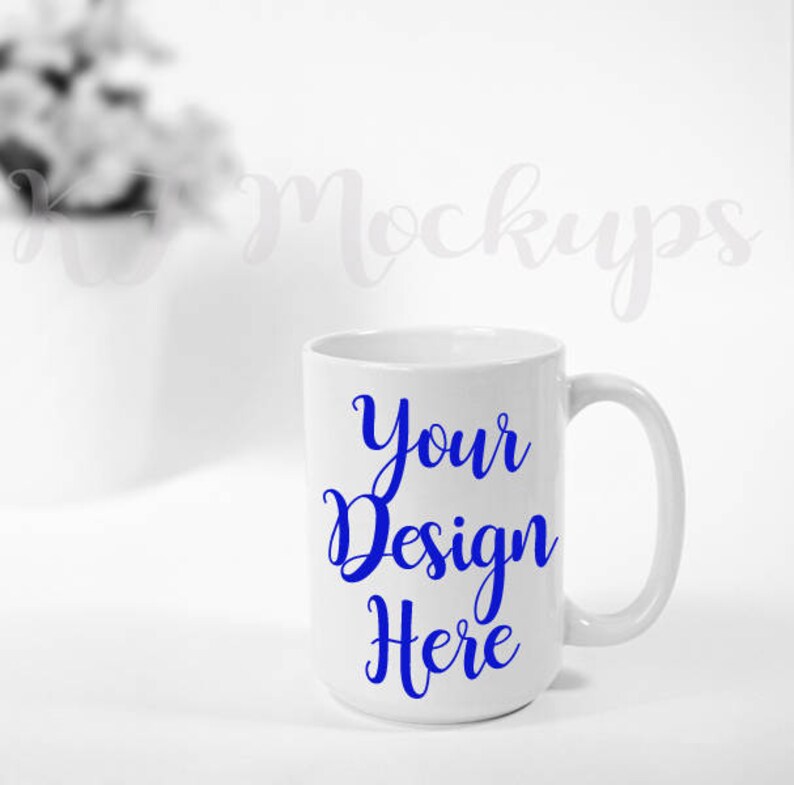 Download Coffee Mug Mockup 15 ounce mug Flower black & white Stock ...