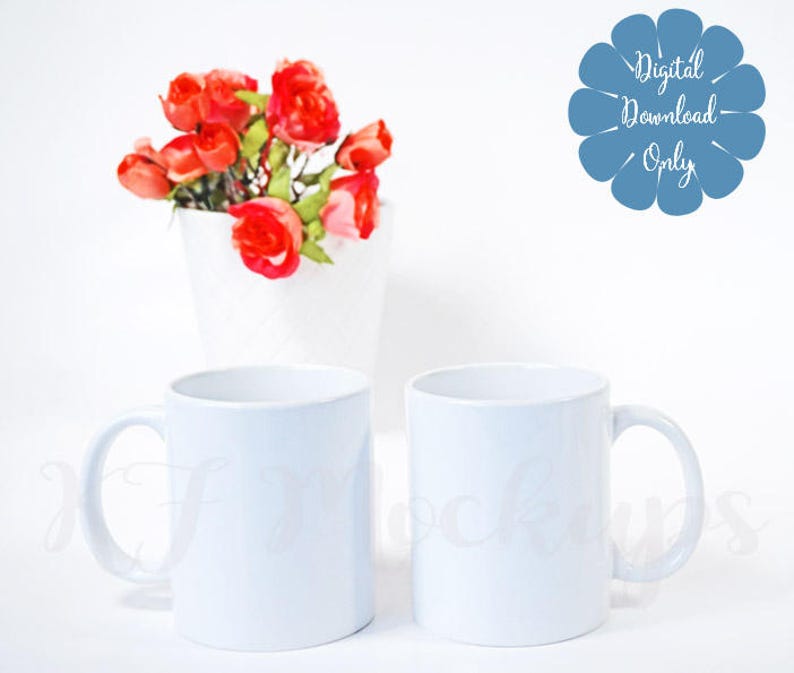 His and Hers two mug mock up 2 mug mockup Flower Red | Etsy