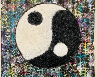 unique , original, Hand painted  Yin & Yang - wall art - mixed media art | handmade gift | one of a kind gift