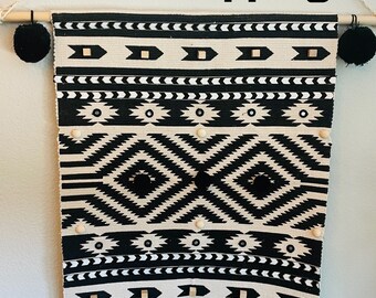 Handmade big wall hanging, black and beige … boho eclectic design . Original and unique .