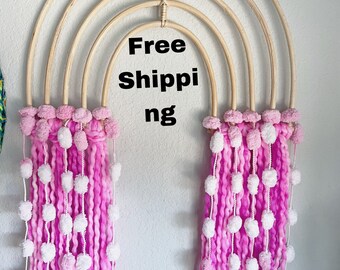Rattan, baby girl nursery decor macrame wall hanging. Original design . Gorgeous macrame for girls room .