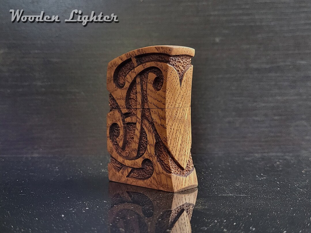 Oak Wood Crafted Lighter .hand Carved . Windproof Lighter. Star Petrol ...