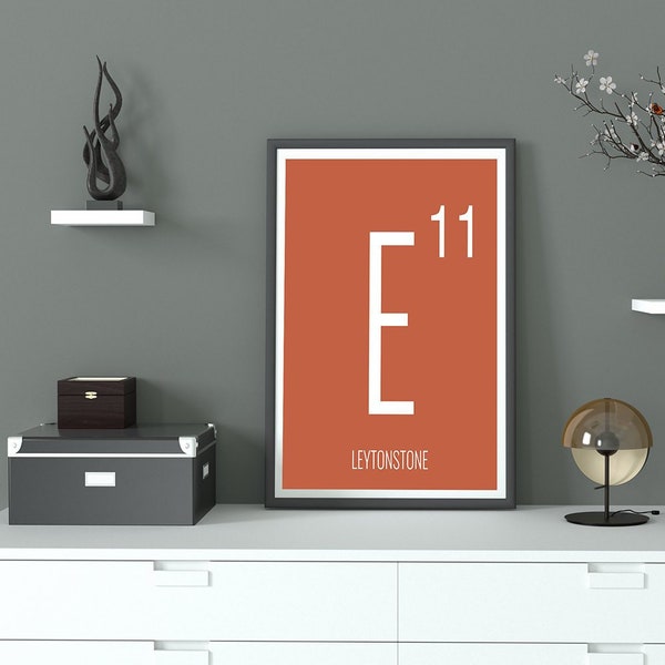 E11 Leytonstone station poster Red. Art Print, E11 Postcode, London Underground Poster, pantone, London Nostalgia