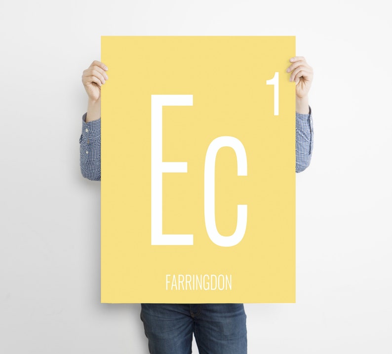 Farringdon art print Yellow Art Print London Underground Poster EC1 Postcode Print