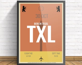 Personalised Berlin airport tag art print, luggage tags,  Travel poster, Personalise art
