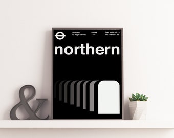 London Underground print, Northern line typographic art print, London tube poster, London poster