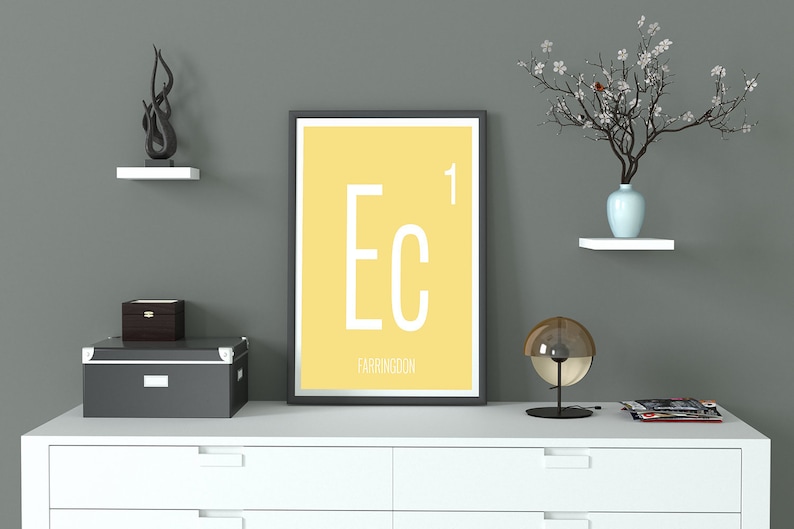Farringdon art print Yellow Art Print London Underground Poster EC1 Postcode Print