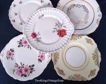 Mix and Match, colorful vintage china cake serving platters/dessert plates/oval tray by Royal Stafford, Colclough, Regency & Apco