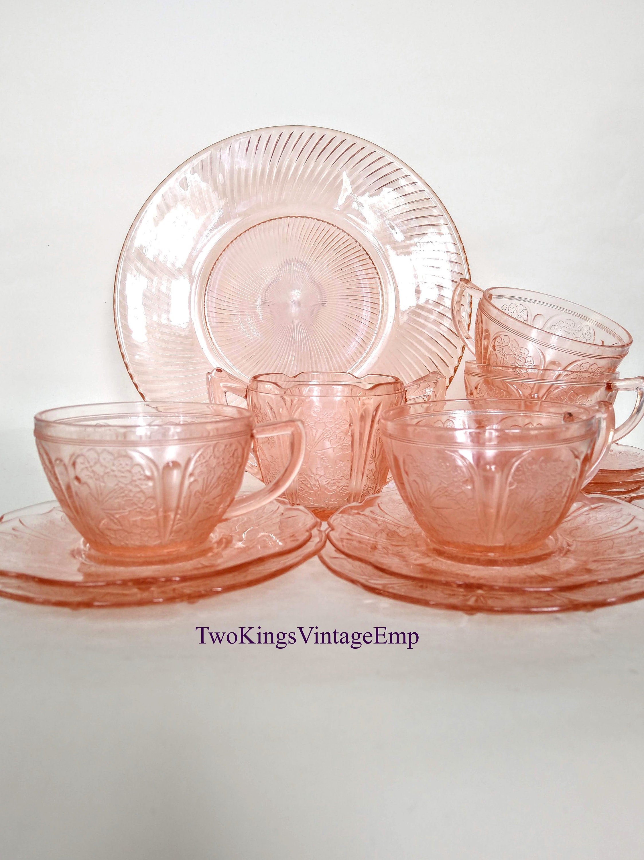 Cherry Blossom Pattern, Pink Glass Tea Set, Pink Depression Glass by  Jeannette Glass Company 1930-39 