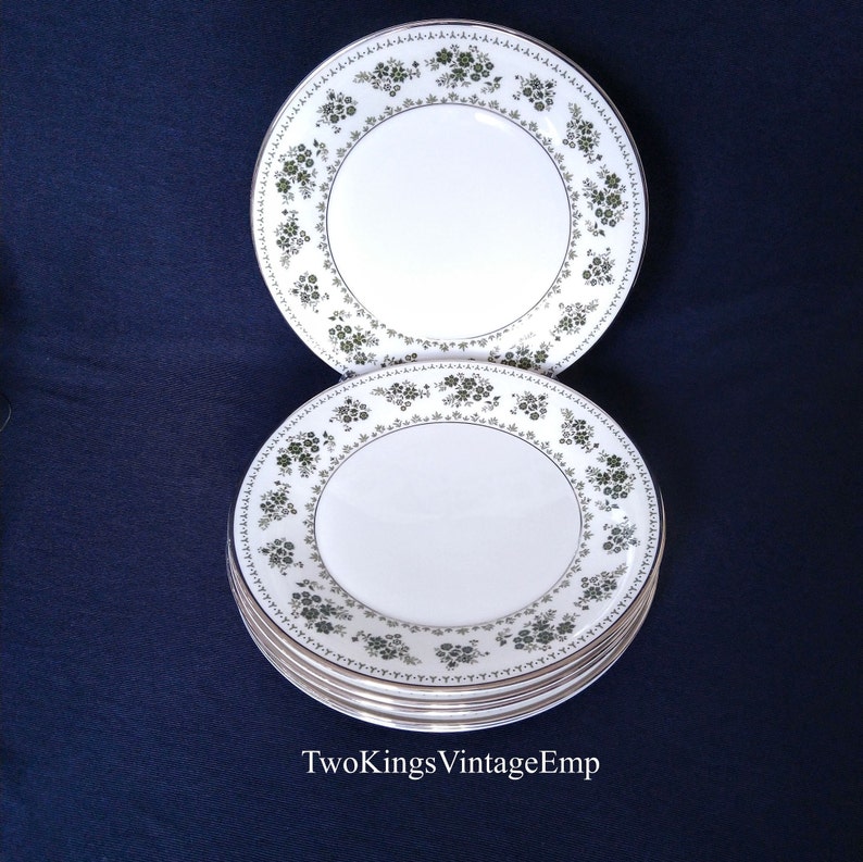 White Dinner Plates Set Olive Green Transferware Florals Etsy