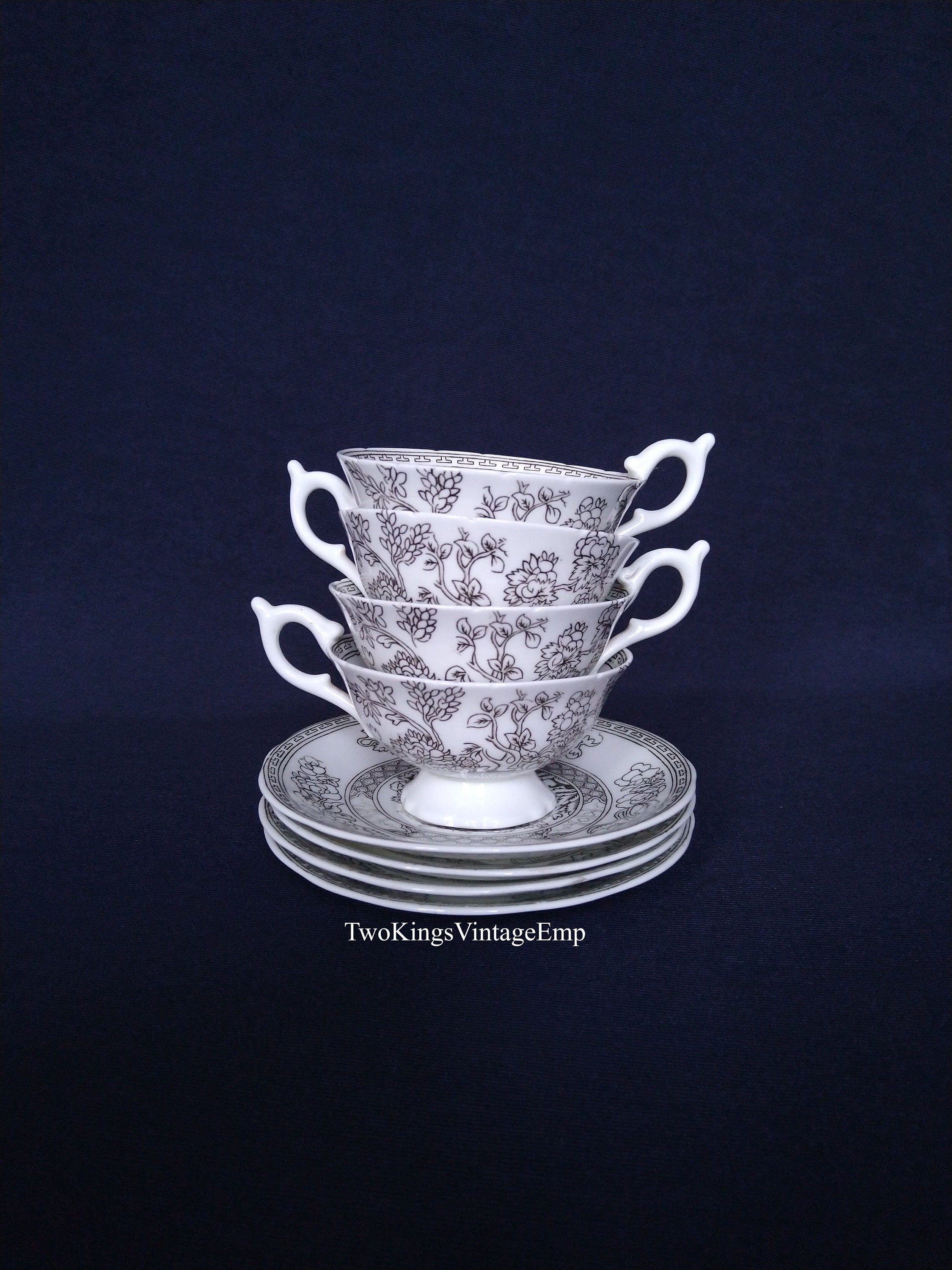 Black and White Antique Tea Cups and Saucers Set Rare Find Etsy