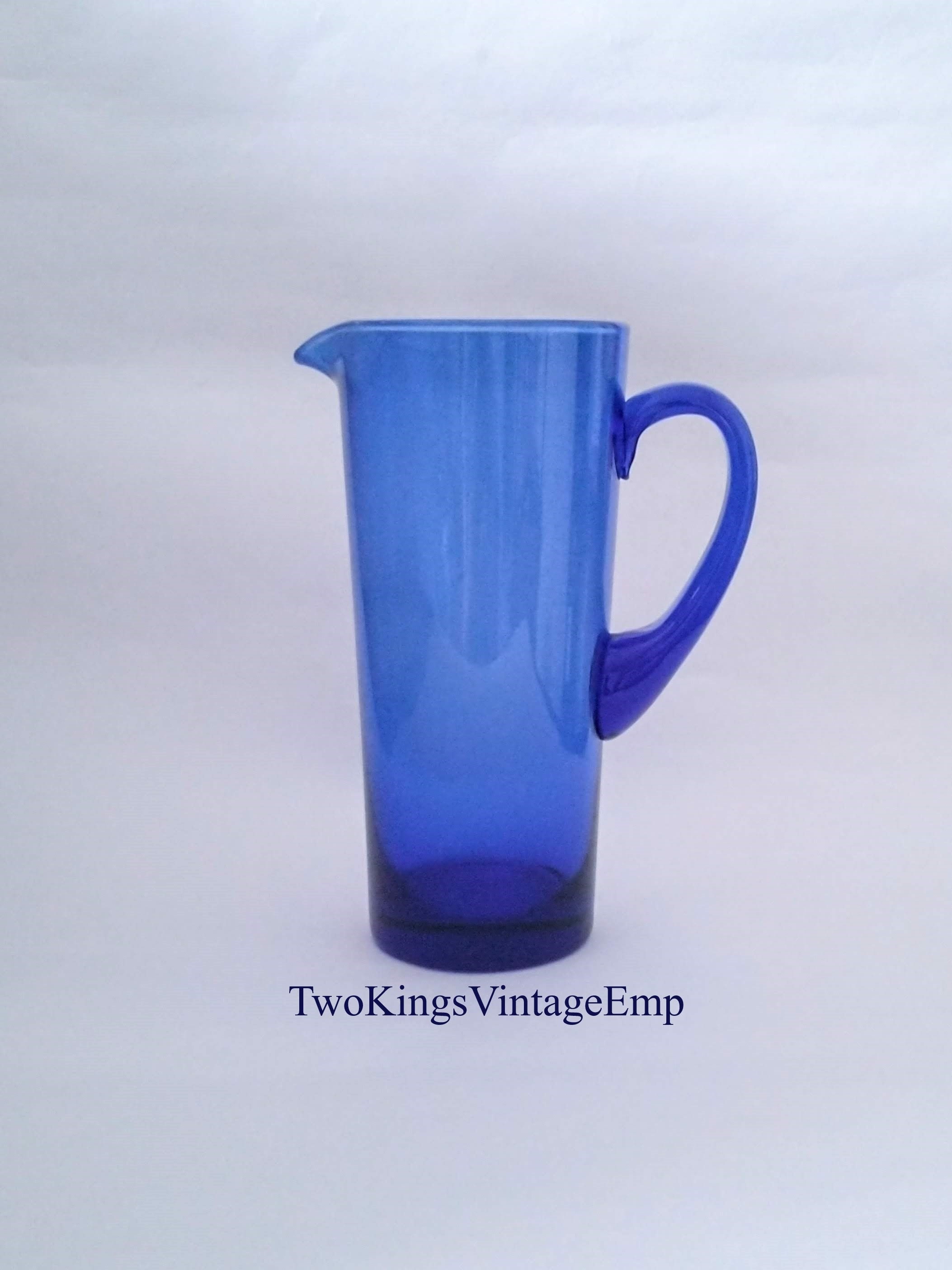 Vintage Cobalt Blue Glass Water Jug Mid Century Etsy