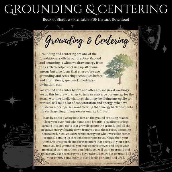 Grounding and Centering Book of Shadows Page Printable, Grimoire Pages, Witchcraft Printable, Witch, Pagan