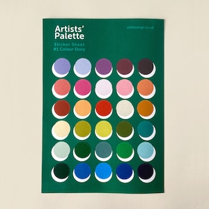 Artist Palette Sticker Sheet - Colourful Circle Stickers - Recycled Colour Labels