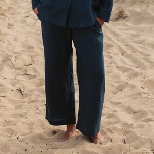 Ready to Ship, Navy blue linen pants size XL, Wide linen pants, Linen trousers, Loose line pants - RUTH wide pants