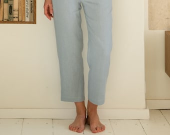 Linen Pants for Women Tapered Summer Trousers With Draw String
