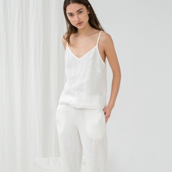 Sleeveless linen top/ Linen pajama set/ White linen pants/ Linen blouse/ Linen pyjamas/ Wedding pajama set/ TILDA cami top and EVA pants