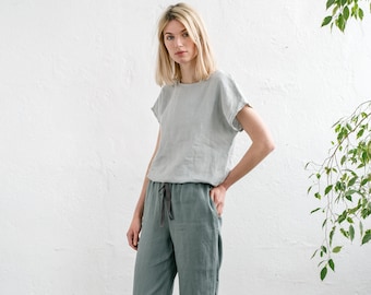 Linen sleepwear - Linen pajama set - Linen pajama pants - Linen nightwear - Soft linen pyjama - Linen PJ's - AUDREY top and EVA pants