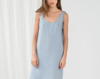 Sleeveless linen dress - Tank top dress - Blue summer dress - Midi linen dress - Loose linen dress with pockets - UMA sleeveless dress