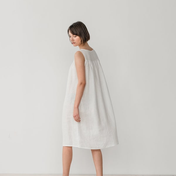 Loose linen dress - White linen night dress - Linen bride nightgown - Linen nightwear - Smock linen dress - Sleepwear - NINA gather dress