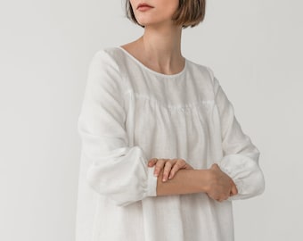 Long sleeve dress - Linen night dress - Linen bride nightgown - Linen nightwear - Linen sleepwear - Loose linen dress - MONA gather dress