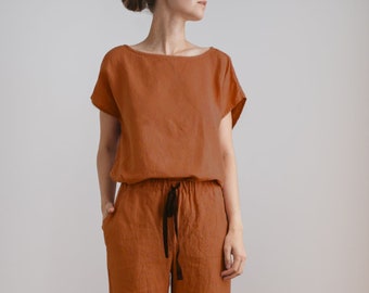 Linen pajamas women - Linen pajama set - Women&#39;s sleepwear - Linen nightwear - Linen trousers, blouse - Pyjamas - AUDREY top and EVA pants