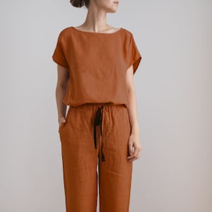 Linen pajamas women - Linen pajama set - Women&#39;s sleepwear - Linen nightwear - Linen trousers, blouse - Pyjamas - AUDREY top and EVA pants