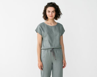 Linen sleepwear - Linen pajama set - Loungewear - Homewear - Summer pajamas - Soft linen kimono top and trousers - AUDREY top and EVA pants