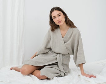 Natural linen robe - Linen kimono robe - Robe with pocket - Linen wedding robe - Linen bridesmaid robe - Dressing gown - PETRA robe