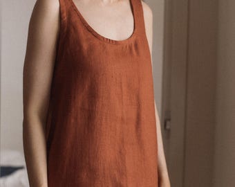 Ready to Ship, Linen tank top size S in terracotta, Oversized linen top women, Loose sleeveless top, Linen summer top - UMA sleeveless top