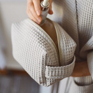 Borsa da viaggio per donna, Borsa per il trucco grigia, Borsa per cosmetici a nido d'ape, Beauty case, Grande pochette per il trucco, Organizer per articoli da toeletta fatto a mano
