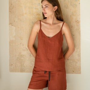 Linen sleepwear - Sleeveless pajamas - Linen pajama set - Terracotta nightwear - Lounge set - Summer set - TILDA cami top and ELLA shorts