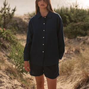 Linen set for women - Two piece matching set - Navy blue loungewear - Beach co-ord - Resort wear - Summer outfits - Ida shirt, Ella shorts