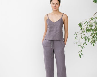 Linen top / Sleeveless linen top / Linen pajama set / Linen pants / Linen blouse / Linen pyjamas / TILDA cami top and EVA pants