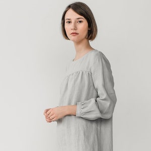 Long sleeve dress Smock linen dress Linen night dress Romantic nightgown Linen sleepwear Flowy linen dress MONA gather dress image 2