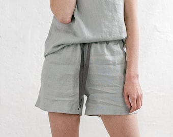 Ice Grey Linen Shorts - Women's Loose Fit Summer Beachwear, Size S