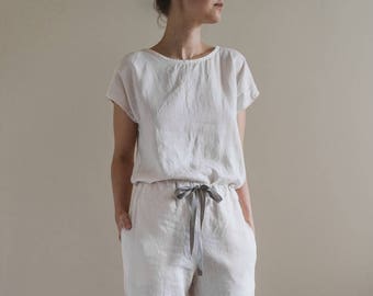 Linen sleepwear - White pajama set - Summer pajamas - Pyjamas - Linen lounge set - Linen home wear - Nightwear - AUDREY top and EVA pants