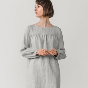 Long sleeve dress Smock linen dress Linen night dress Romantic nightgown Linen sleepwear Flowy linen dress MONA gather dress image 1